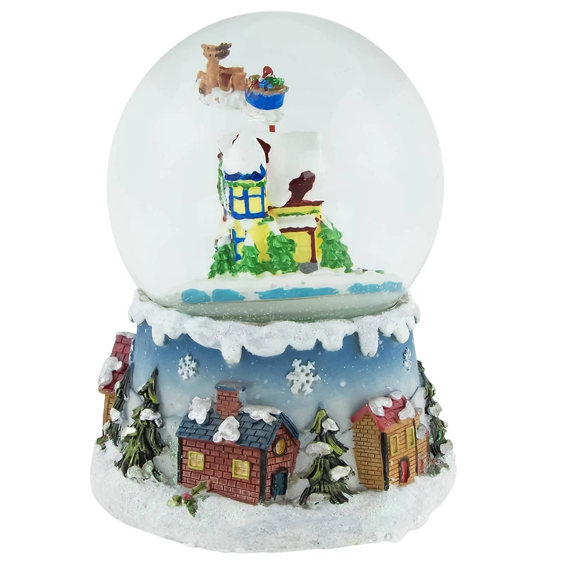 5.5" Santa Claus on Sleigh with Snowy Village Rotating Musical Water Globe