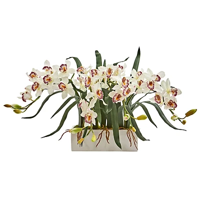 15" White Boat Orchid Arrangement in White Vase