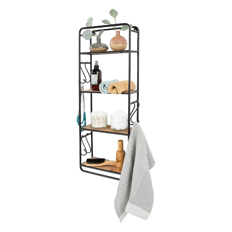 Hello Honey® 32" Metal & Wood Shelf With Hooks