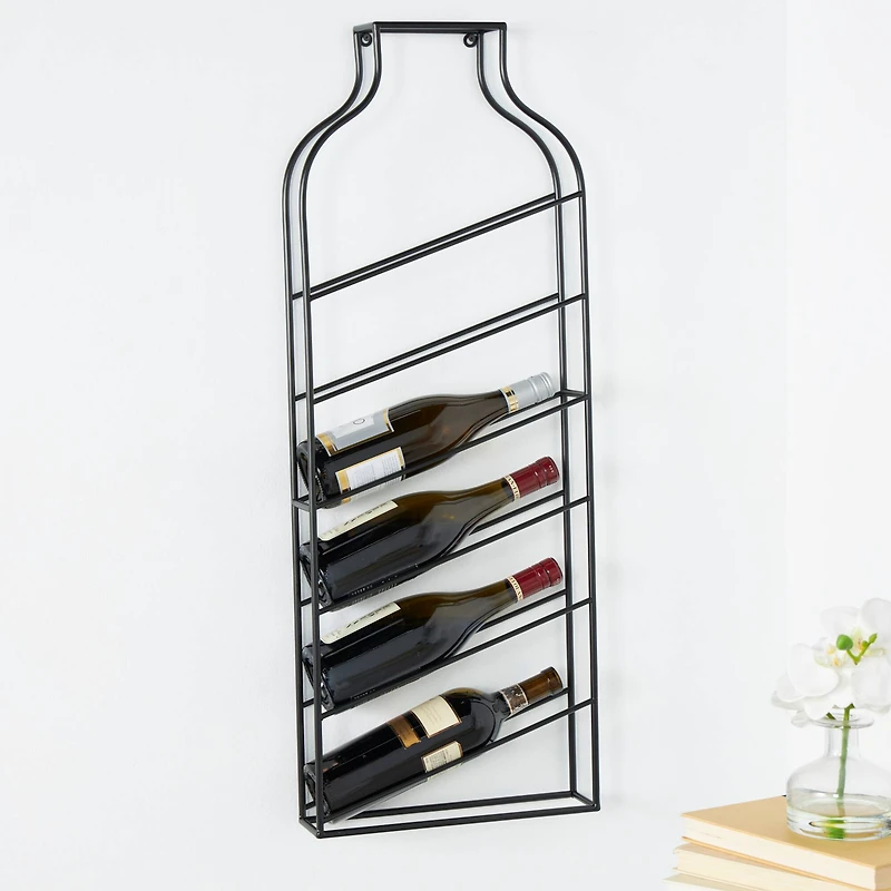 13" x 35" Black Metal Bottle Shape Wall Wine Rack