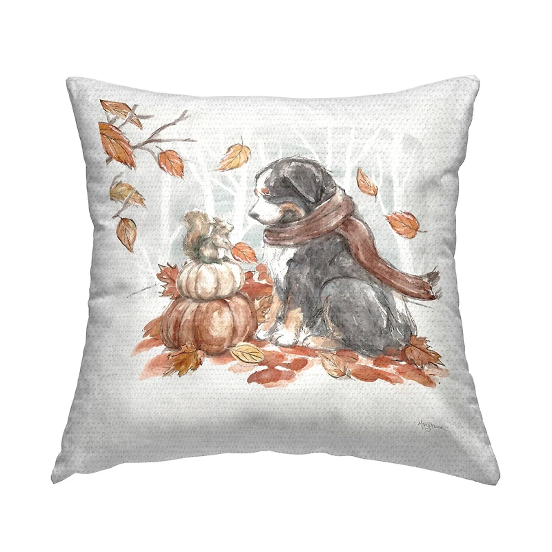 Stupell Industries Dog & Fall Pumpkins Outdoor Printed Pillow