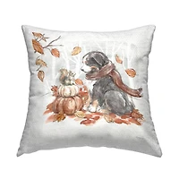 Stupell Industries Dog & Fall Pumpkins Outdoor Printed Pillow
