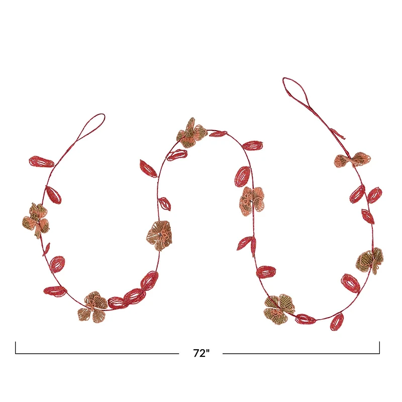 Hello Honey® 6ft. Pink Glass Bead Wired Leaves & Flowers Garland