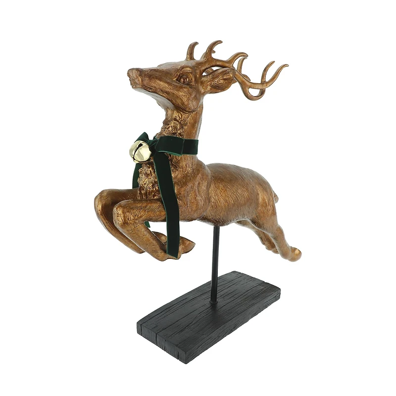 21" Antique Copper Leaping Reindeer with Bell Tabletop Décor by Ashland®