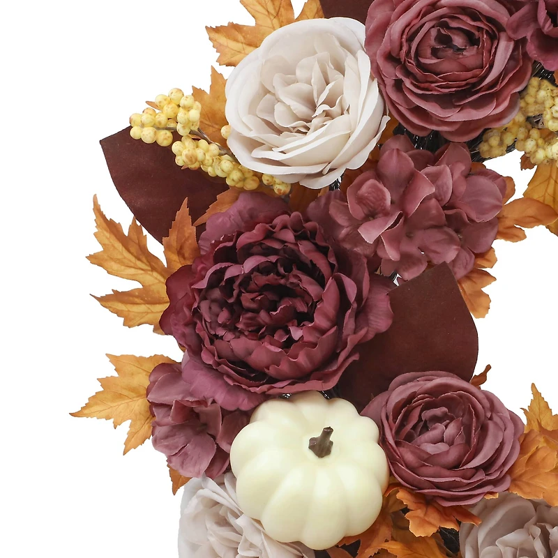 24" Peony, Rose & Pumpkin Wreath by Ashland®