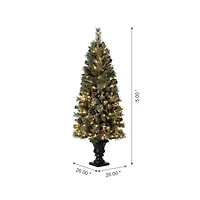 5ft. Pre-Lit Flocked Pine Artificial Christmas Tree in Black Urn, Warm White Lights