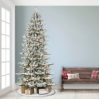 9ft. Pre-Lit Slim Flocked Royal Majestic Artificial Spruce Christmas Tree, Clear Lights