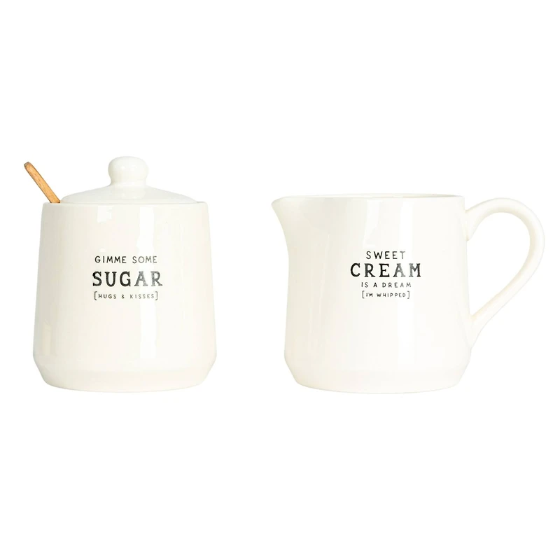 Hello Honey® White Charming Stoneware Creamer & Sugar Pot Set with Spoon