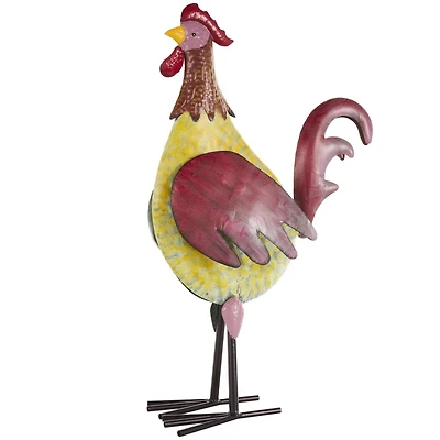 27.75" Red, Yellow & Black Textured Metal Rooster Garden Sculpture