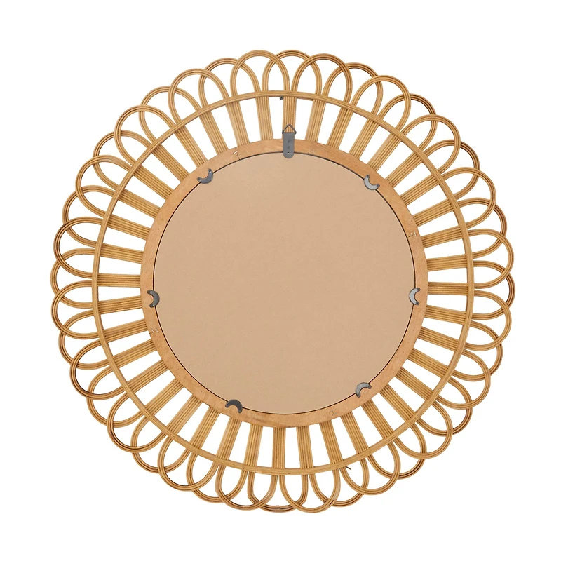 Brown Rattan Bohemian Wall Mirror, 35" x 35" x 1"