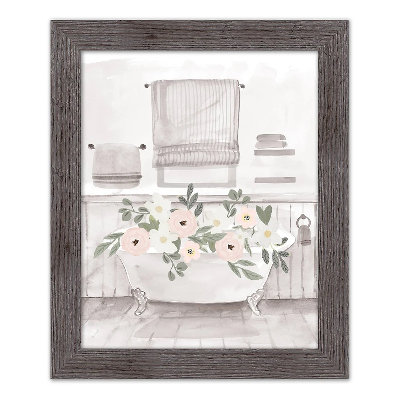 Soft Floral Bathtub Framed Print Wall Hanging