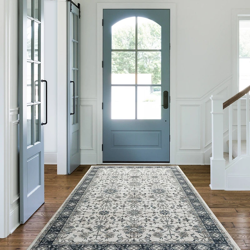 Glitzhome® Ivory & Blue Oriental Area Rug