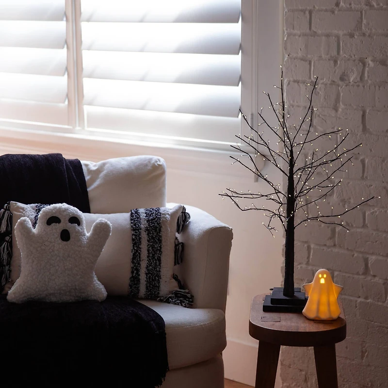 2ft. Pre-Lit Artificial Halloween Black Twig Tree with 210 Warm White Fairy Copper Wire LED Lights