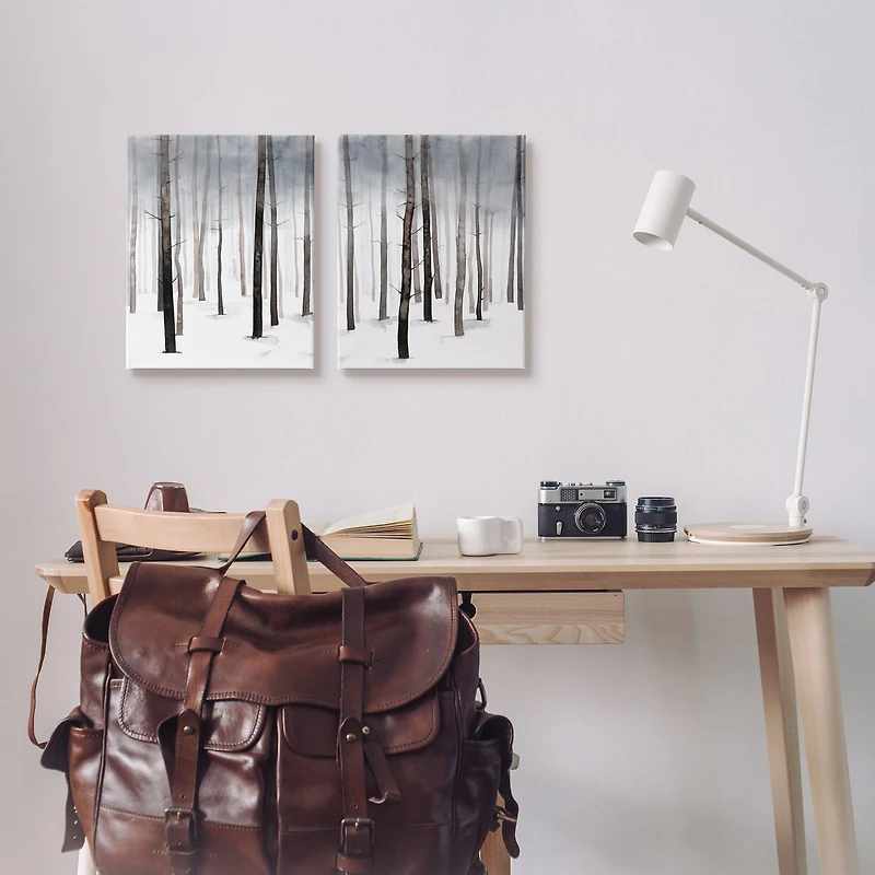 Stupell Industries Winter Snow Tree Forest Haze Eerie Cold Canvas Wall Art