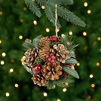 Mixed Foliage Frosted Pinecone and Berry Christmas Ball Ornament - 6"