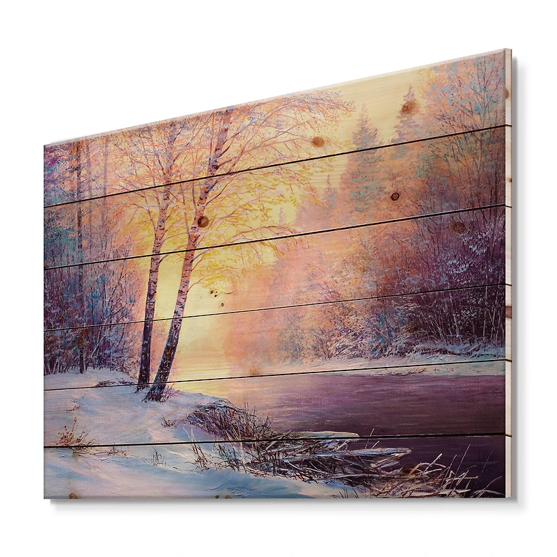 Designart - Winter Scenery With Bridge Of Meandering River II
