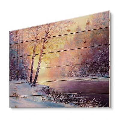 Designart - Winter Scenery With Bridge Of Meandering River II