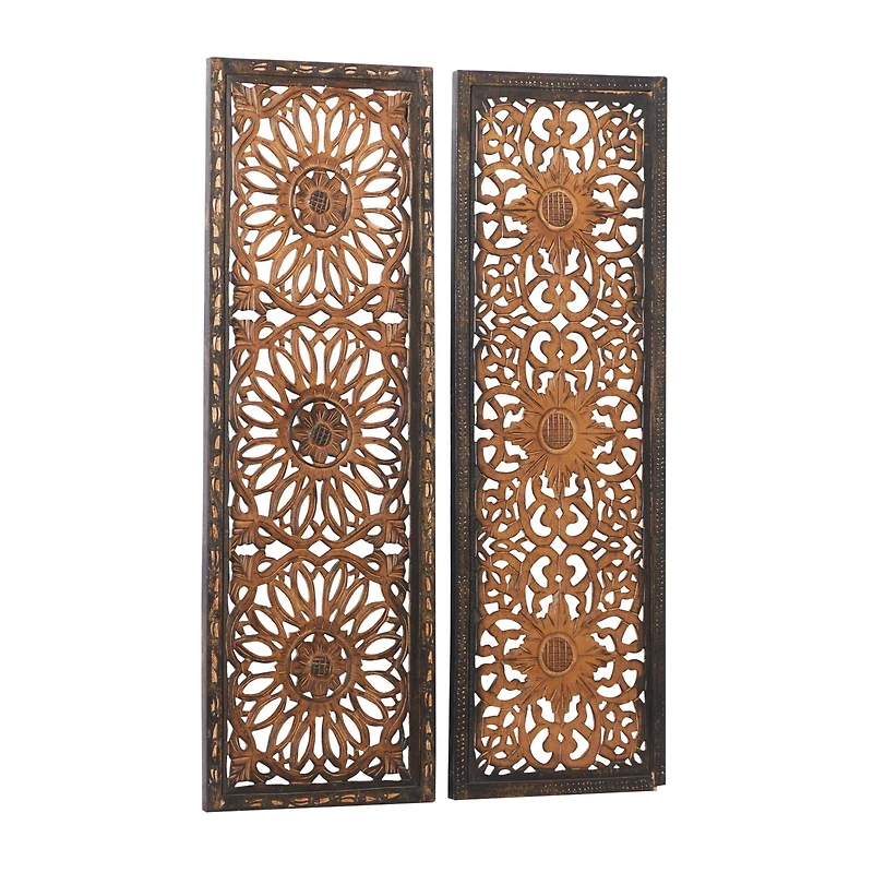 Set of 2 Brown Wood Traditional Wall Decor, 48" x 16"
