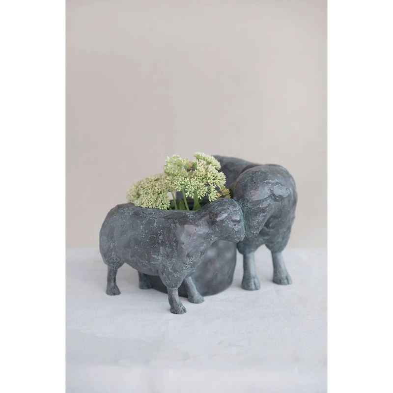 Hello Honey® 5'' Distressed Black Finish Resin Sheep Planter