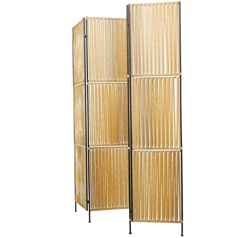 The Novogratz Light Brown Rattan Handmade Hinged Foldable Partition 4 Panel Room Divider Screen with Wrapped Seagrass Design 63" x 1" x 71"