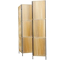 The Novogratz Light Brown Rattan Handmade Hinged Foldable Partition 4 Panel Room Divider Screen with Wrapped Seagrass Design 63" x 1" x 71"