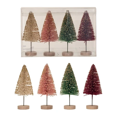 Hello Honey® 6" Multicolor Sisal Bottle Brush Trees with Gold Glitter & Wood Base, 4ct.