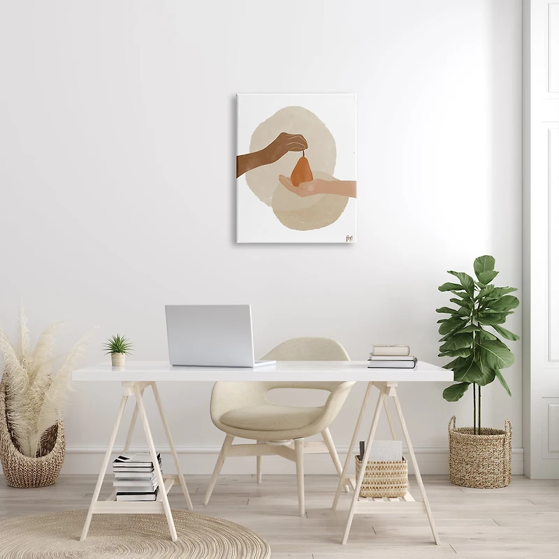 Stupell Industries Abstract Pear Offering Reaching Hands Earth Tones Canvas Wall Art