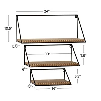 Set of 3 Black Metal Industrial Wall Shelf, 24", 19", 14"