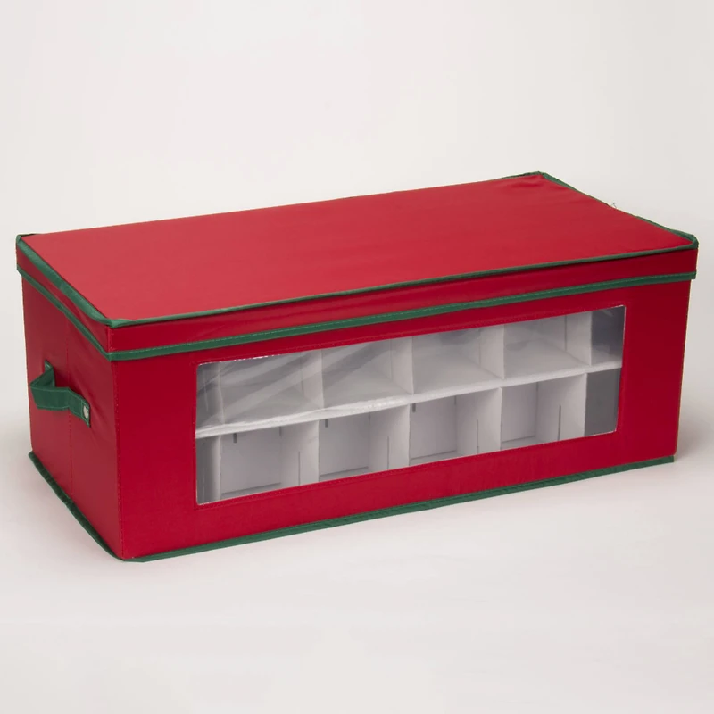 Household Essentials Red & Green Ornament Storage Box with Window