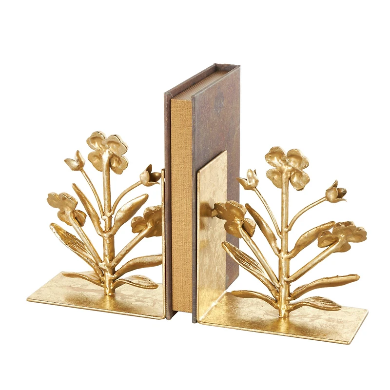 6.5" Gold Shimmer Metal Floral Bookends, 2ct.