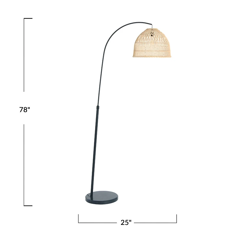 Hello Honey® Modern Boho Floor Lamp with Marble Base & Rattan Shade