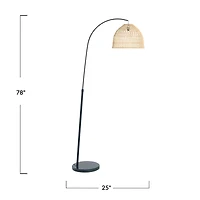 Hello Honey® Modern Boho Floor Lamp with Marble Base & Rattan Shade