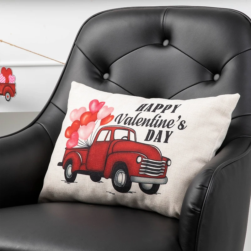 Glitzhome® 18" Faux Burlap Happy Valentine's Truck Pillow