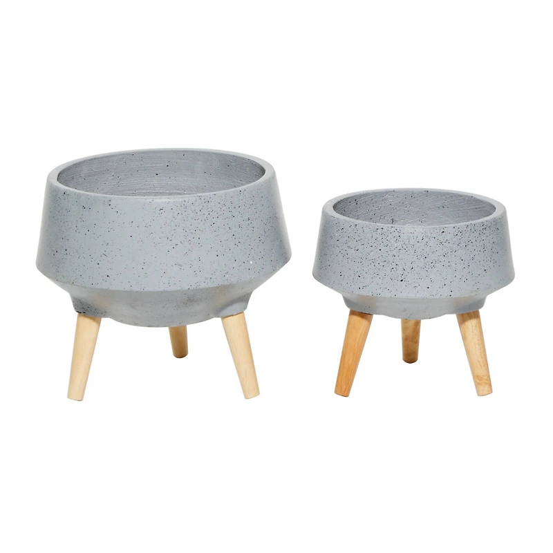Set of 2 Grey MgO Contemporary Planter 12", 10"