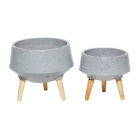 Set of 2 Grey MgO Contemporary Planter 12", 10"