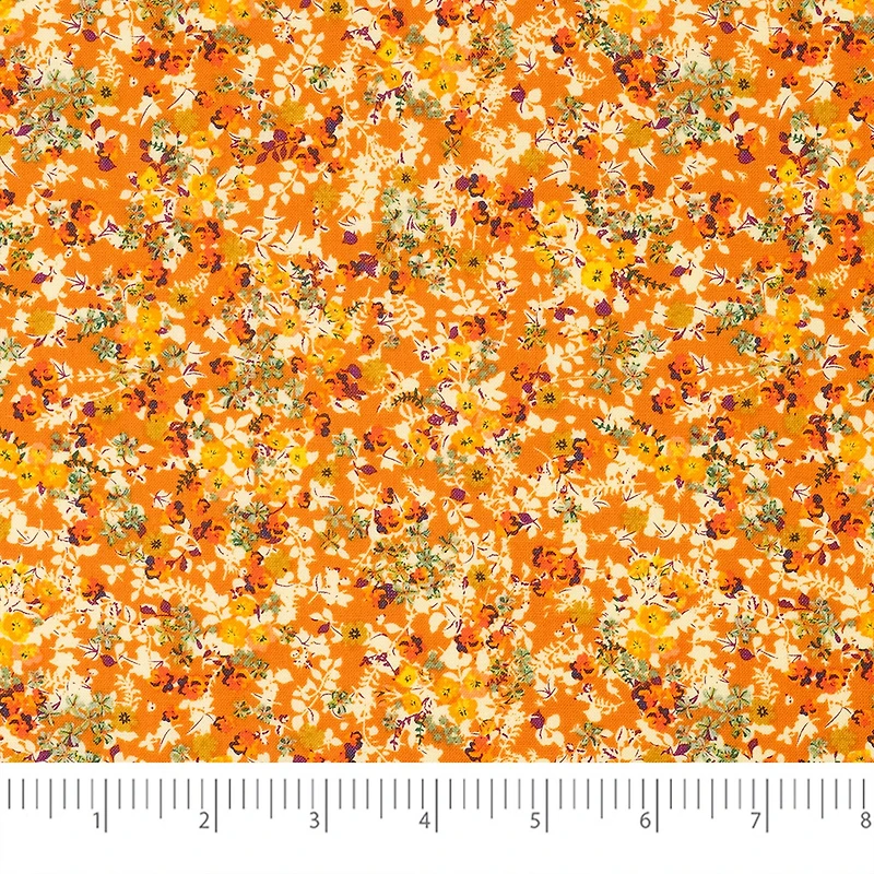 SINGER Orange Floral Packed Cotton Fabric