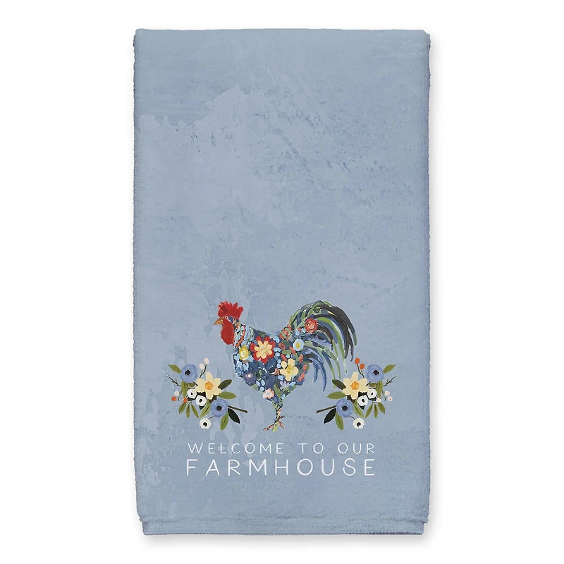 Floral Rooster Collage Blue 16" x 25" Towel Set
