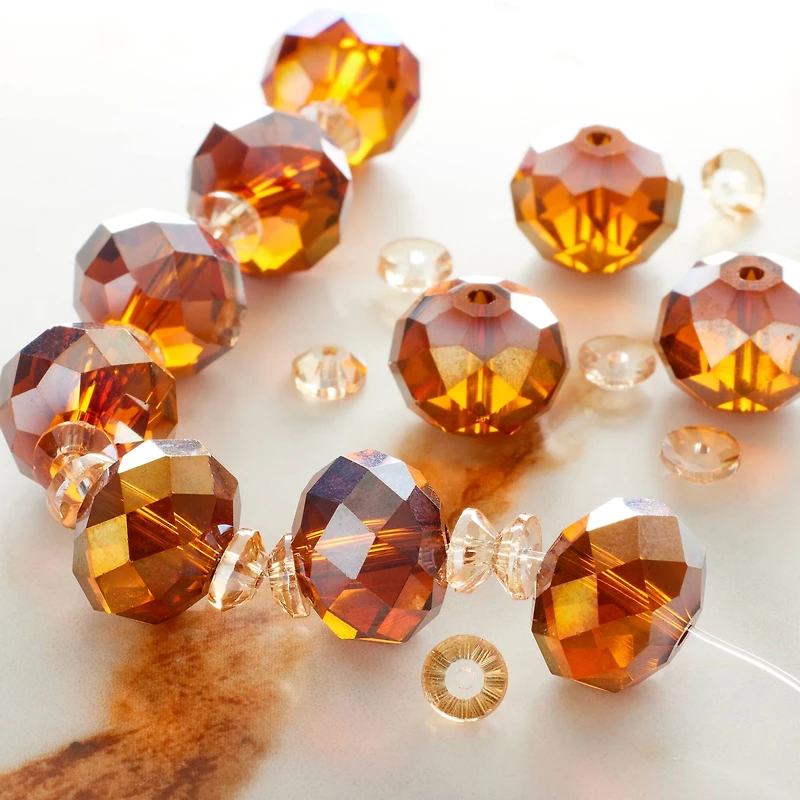 12 Pack: Amber Faceted Glass Rondelle Beads, 14mm by Bead Landing™