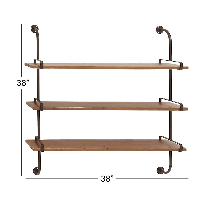 Brown 3-Tier Industrial Wood Wall Shelf