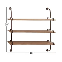 Brown 3-Tier Industrial Wood Wall Shelf