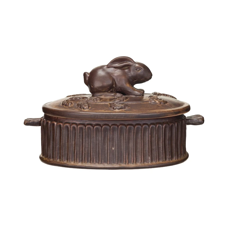 Hello Honey® Matte Brown Stoneware Baker with Rabbit Design