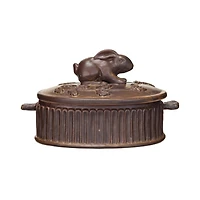 Hello Honey® Matte Brown Stoneware Baker with Rabbit Design