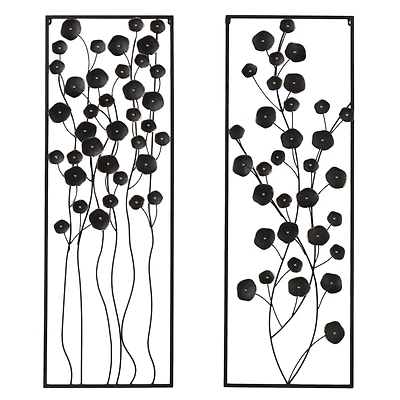 42" Black Metal Farmhouse Floral Wall Décor Set
