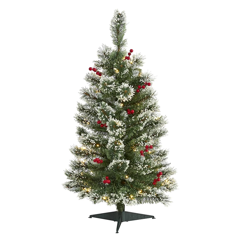 3ft. Pre-Lit Frosted Swiss Pine & Berries Artificial Christmas Tree with Clear LED Lights