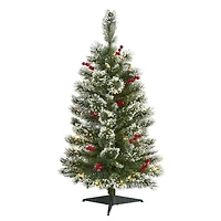 3ft. Pre-Lit Frosted Swiss Pine & Berries Artificial Christmas Tree with Clear LED Lights