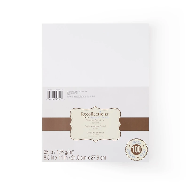 White Gold 8.5" x 11" Shimmer Cardstock Paper by Recollections™, 100 Sheets