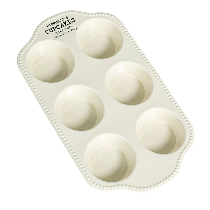 Hello Honey® 12" White Happiness is Cupcakes Stoneware Pan