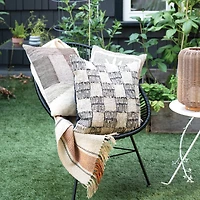 Hello Honey® 24" Brown Abstract Design Hand-Woven Fabric Indoor/Outdoor Lumbar Pillow