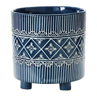Hello Honey® 11" Blue & White Debossed Stoneware Footed Planter