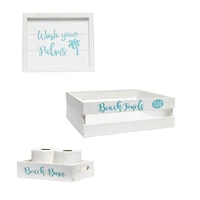 Elegant Designs Small White Wash Coastal Towel Holder, Frame & Toilet Paper Holder Set